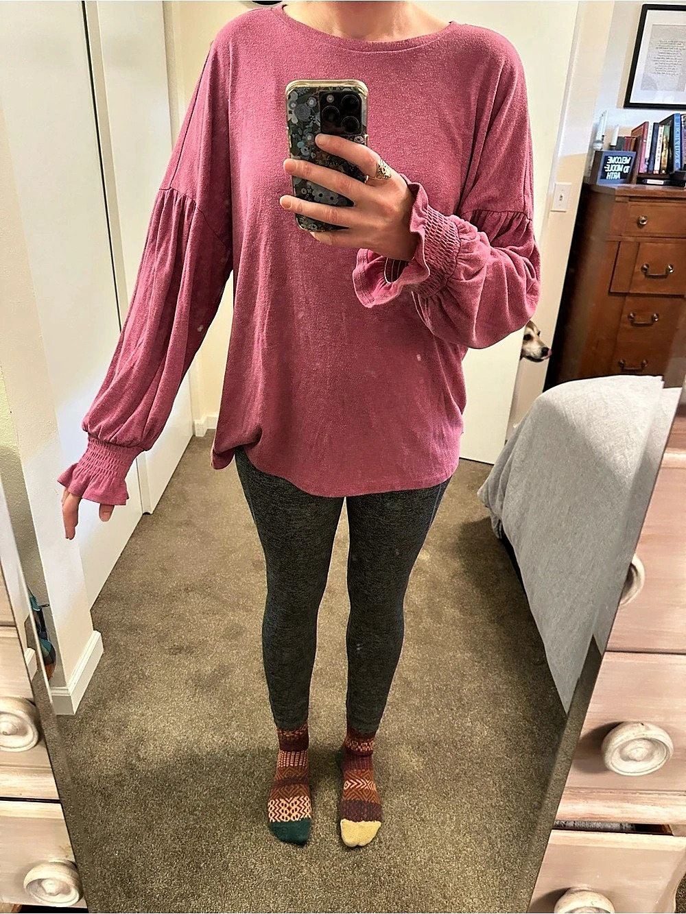 Long Sleeve Ruffle Cuff Top in Dusty Pink